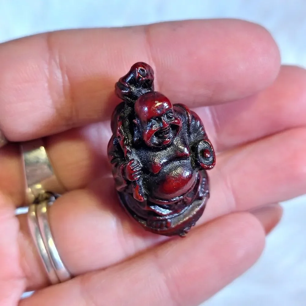 Miniature Buddha Laughing Dark Red Good Luck/B1